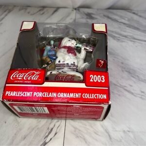 Coca‎ Cola Pearlescent Porcelain Christmas Ornament Polar Bear 2003